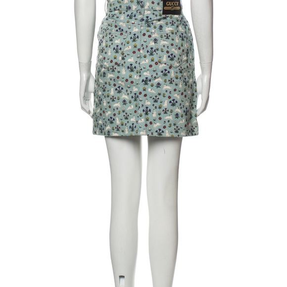 NWOT Gucci printed skirt denim xs 38 blue printed floral bunny coquette - Picture 3 of 9